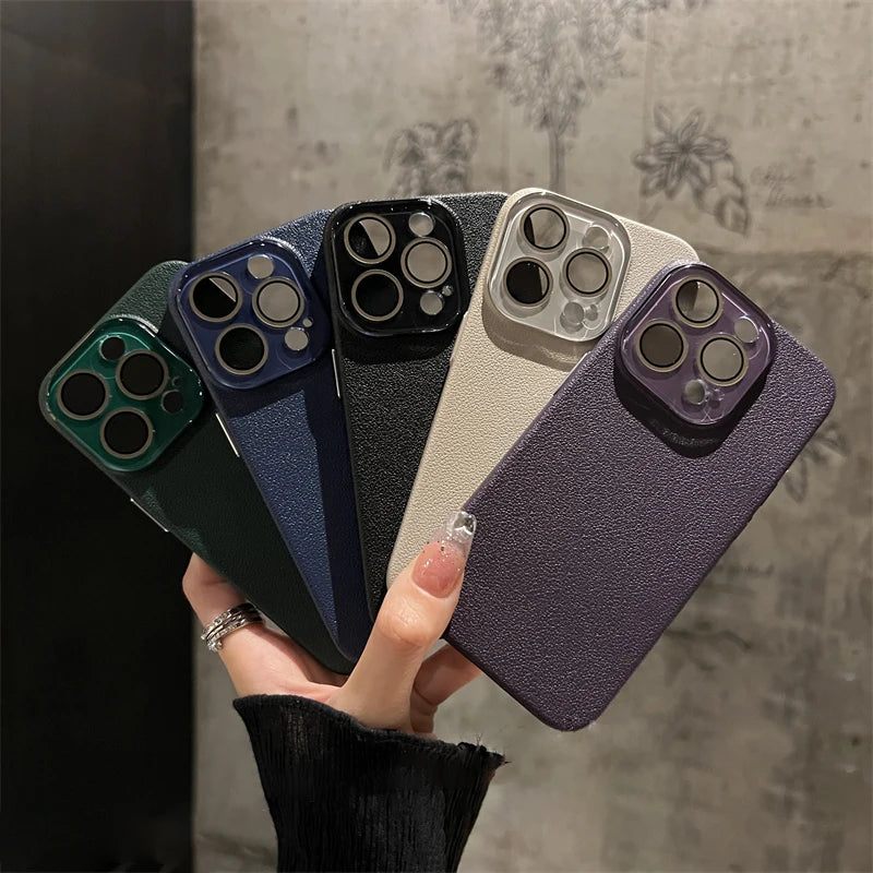 Glass Lens Protection Leather Case For iPhone Cover