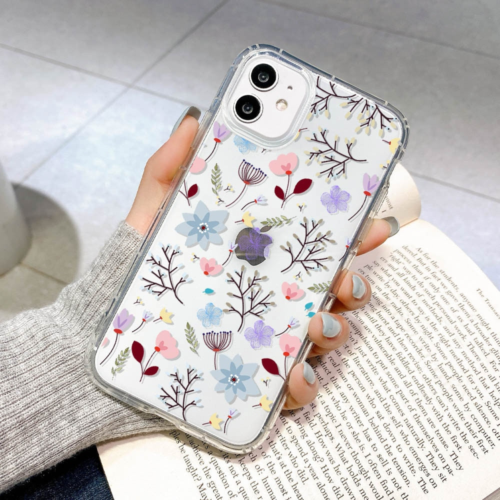 Flower Phone Case For iPhone Case iPhone 12 13 Pro Max 12 14 Plus Clear Cover