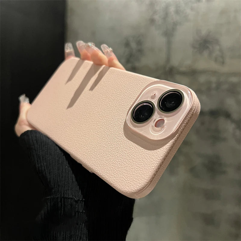 Glass Lens Protection Leather Case For iPhone Cover