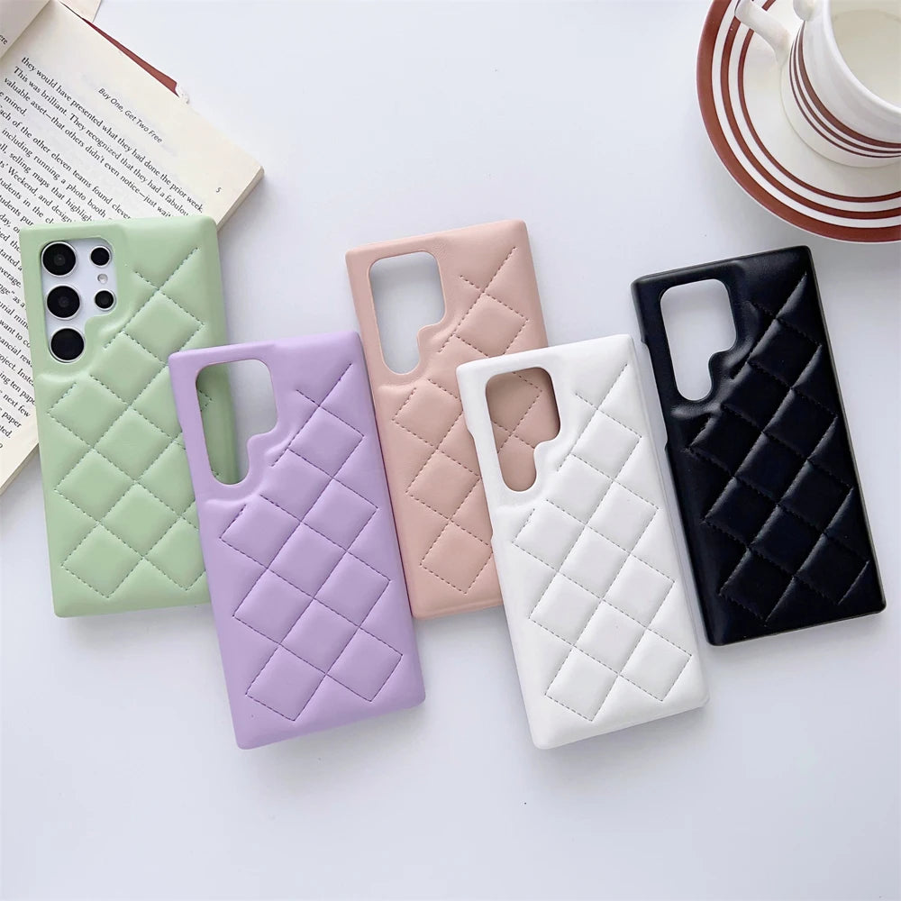 Leather Texture Phone Case for Samsung Galaxy S23 Ultra Plus Solid Color Shockproof Cover