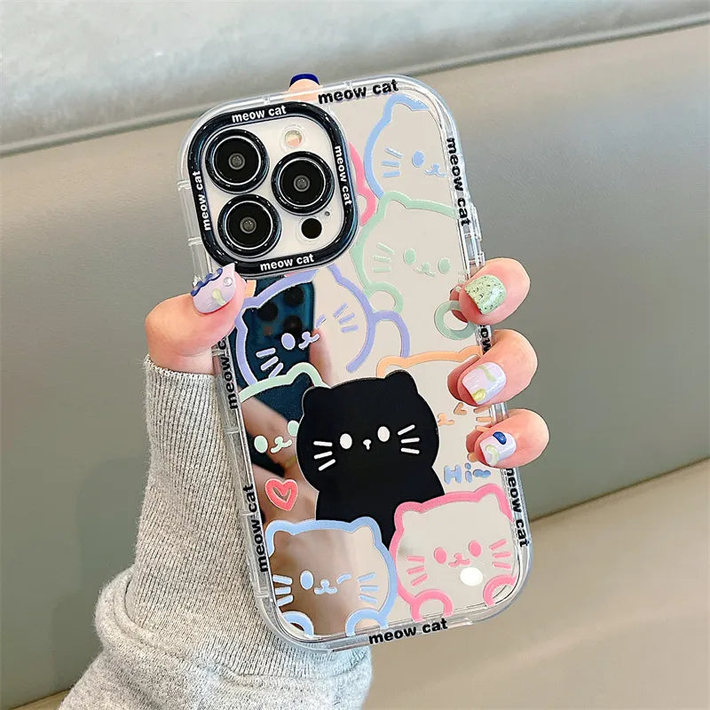 Cute Cat Phone Case For iPhone 14 13 12 15 Pro Max Soft Bumper