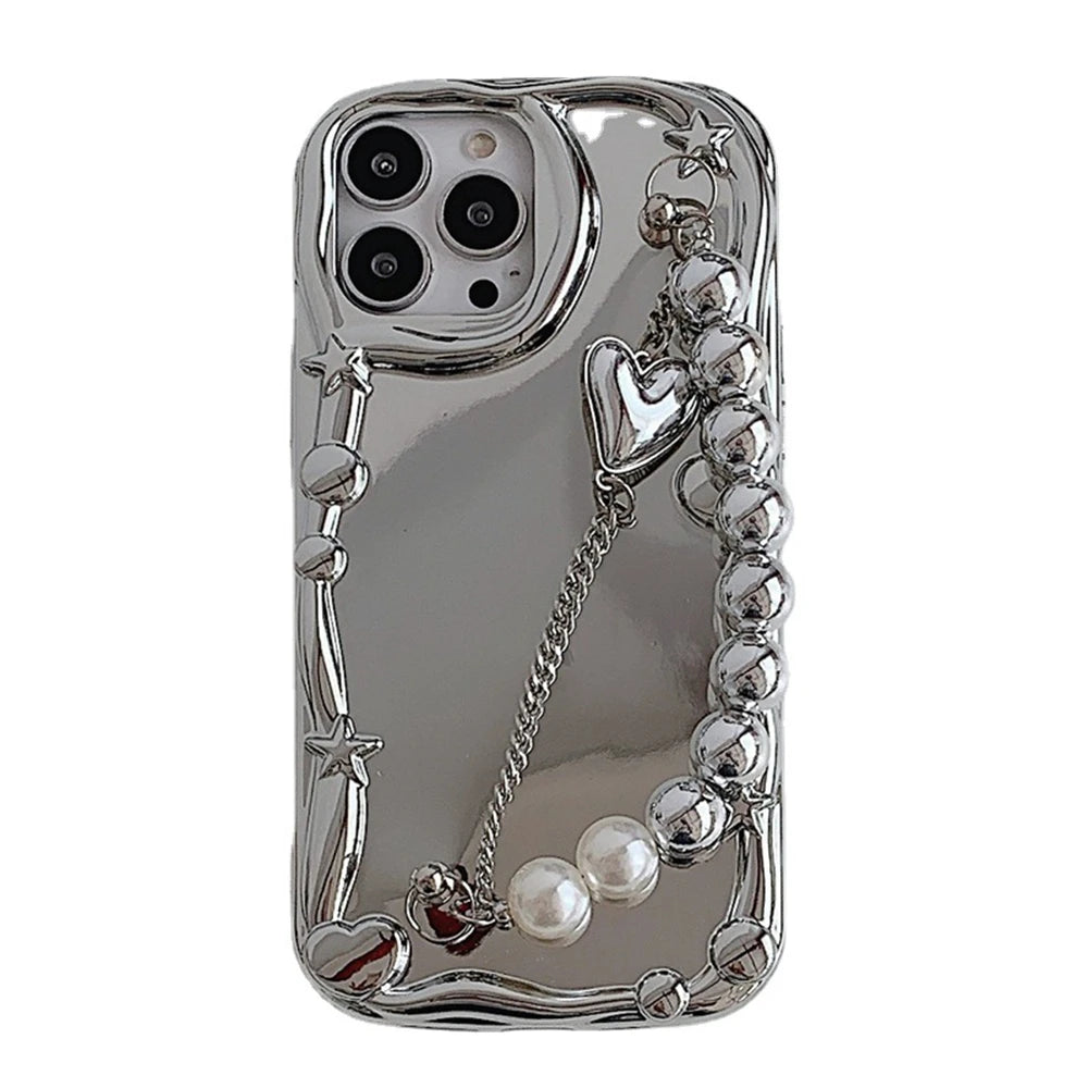 Silver Wrist Bracelet Soft Phone Case For iPhone 15 14 Pro Max 13 12 14 Plus Silicone Cover