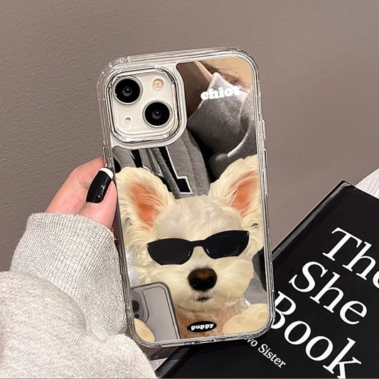 Sunglasses Dog Pattern Mirror Phone Case For iPhone