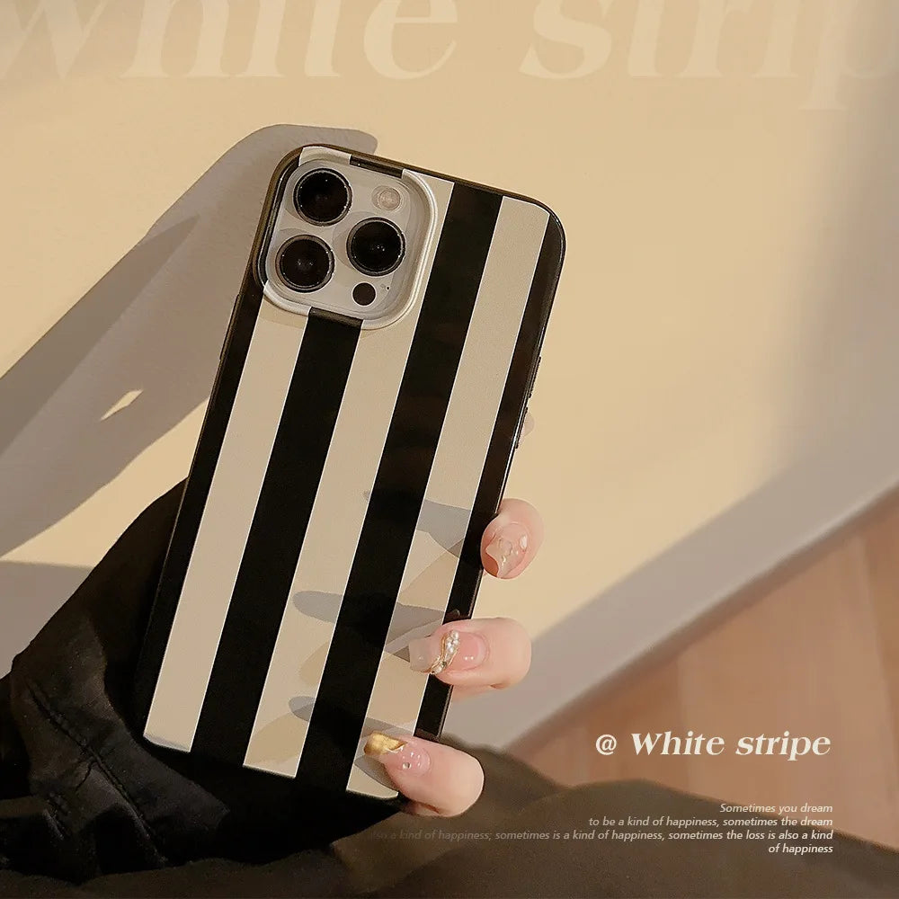 Simple Black and White Striped Phone Case for iPhone15 14 12 13 Pro Max Plus