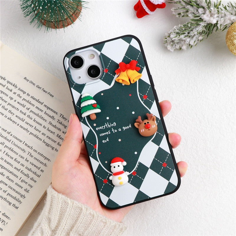 iPhone 15 14 13 12 3D Doll Bear Christmas Case