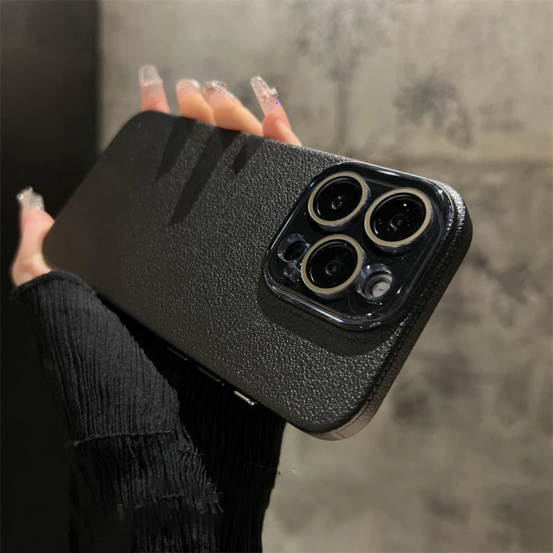 Glass Lens Protection Leather Case For iPhone Cover