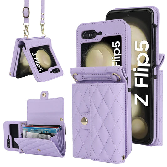 Crossbody Bag Leather Phone Case For Samsung Galaxy Z Flip 5 4 3 Flip5 Flip4 Flip3 5G Wallet Card