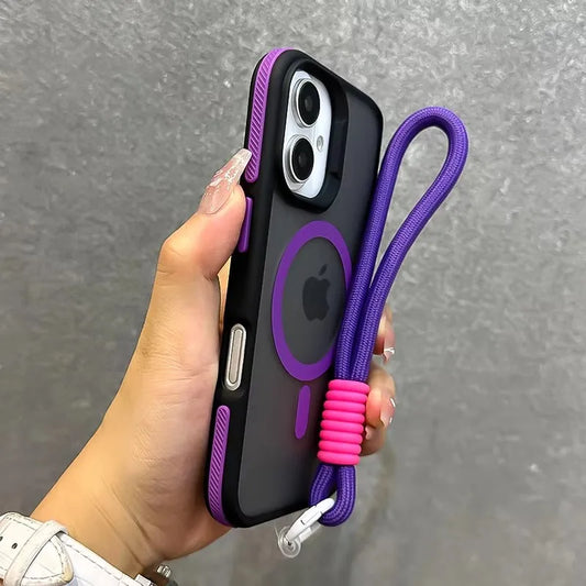 Lanyard Magsafe Matte Phone Case For iPhone Bumper Back Cases Cover