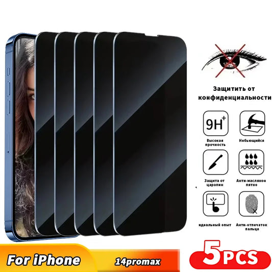 5Pcs Anti-spy Tempered Glass for iPhone Full Cover Privacy Screen Protector