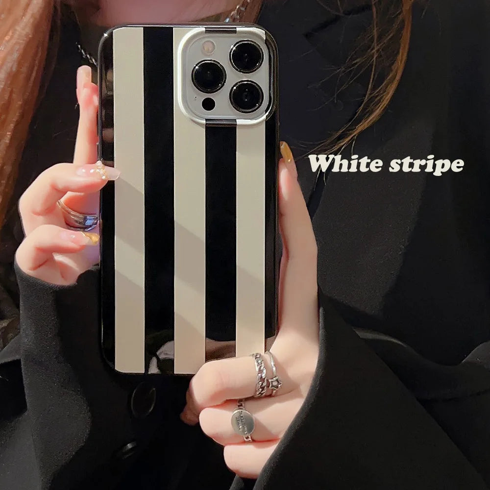 Simple Black and White Striped Phone Case for iPhone15 14 12 13 Pro Max Plus