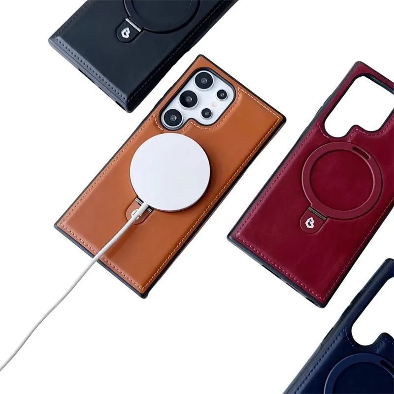 Magnetic Bracket Leather Phone Case\