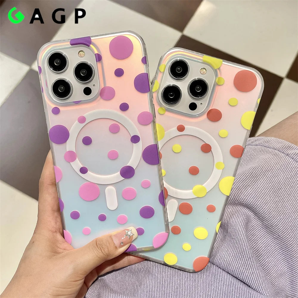 Dots Magnetic for Magsafe Case for iPhone 15 12 13 14 Pro Max Plus Cover
