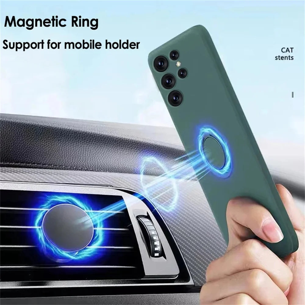 Magnetic Holder Case For Samsung Galaxy S23 Ultra S22 S21 Plus S20 FE Silicone Cover