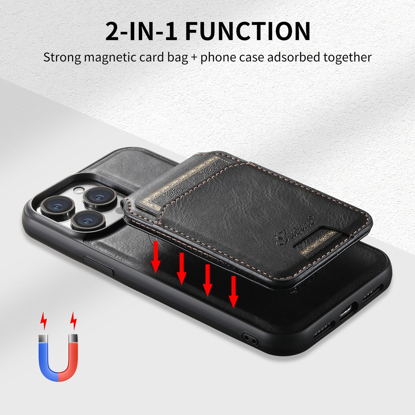 iPhone 15 14 13 12, 2 in 1 Card Holder Leather Magsafe Phone Case