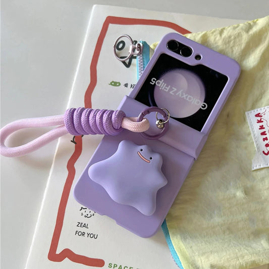 Cute Purple Bracket Case with Hand Strap for Galaxy Z Flip Cover