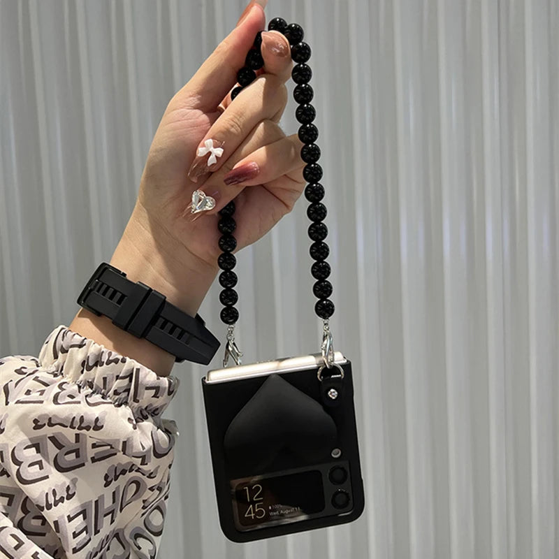 Black Heart Bracelet Chain Hard Case for Samsung Galaxy Zflip3 Zflip4 Zflip5 Cover