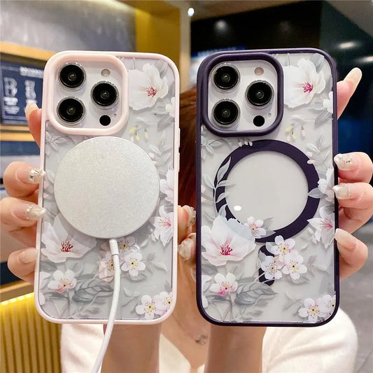 Flowers Magsafe Magnetic Case For iPhone 12 13 14 15 Pro Max Cover