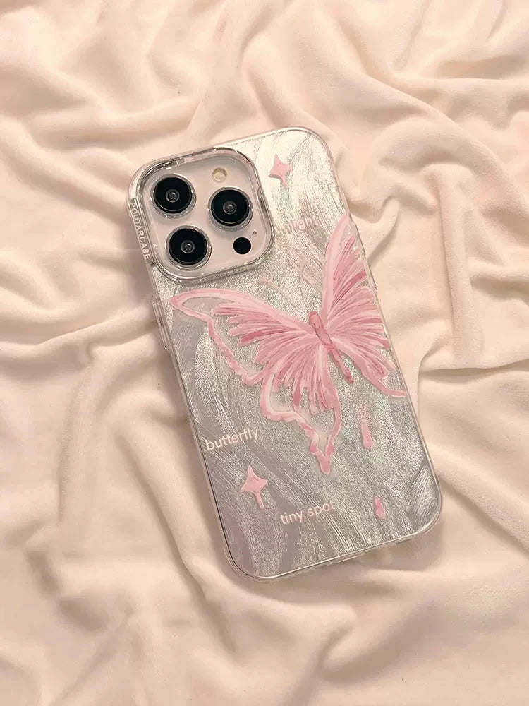 Pink Butterfly Glitter Phone Case For iPhone