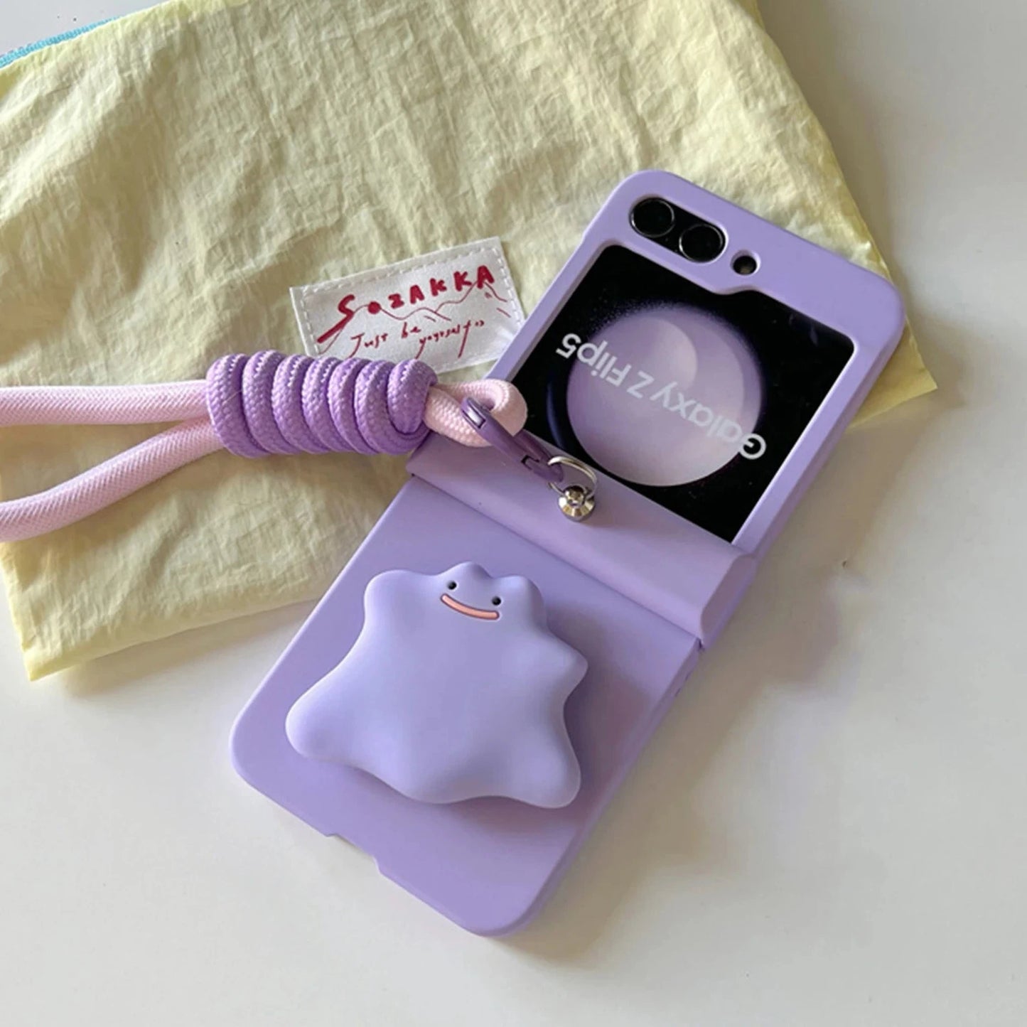 Cute Purple Bracket Case with Hand Strap for Galaxy Z Flip Cover