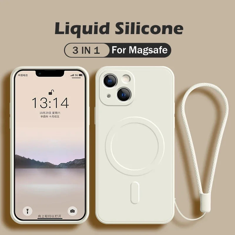 Silicone Case For iPhone 15 13 12 14 Pro Max Plus Magnetic Wireless Charging Cover