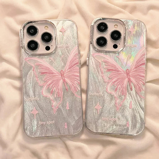 Pink Butterfly Glitter Phone Case For iPhone