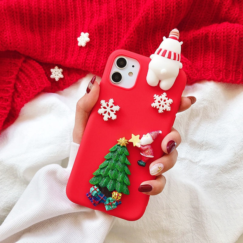 iPhone 15 14 13 12 Christmas Tree Hat Deer Bear Case