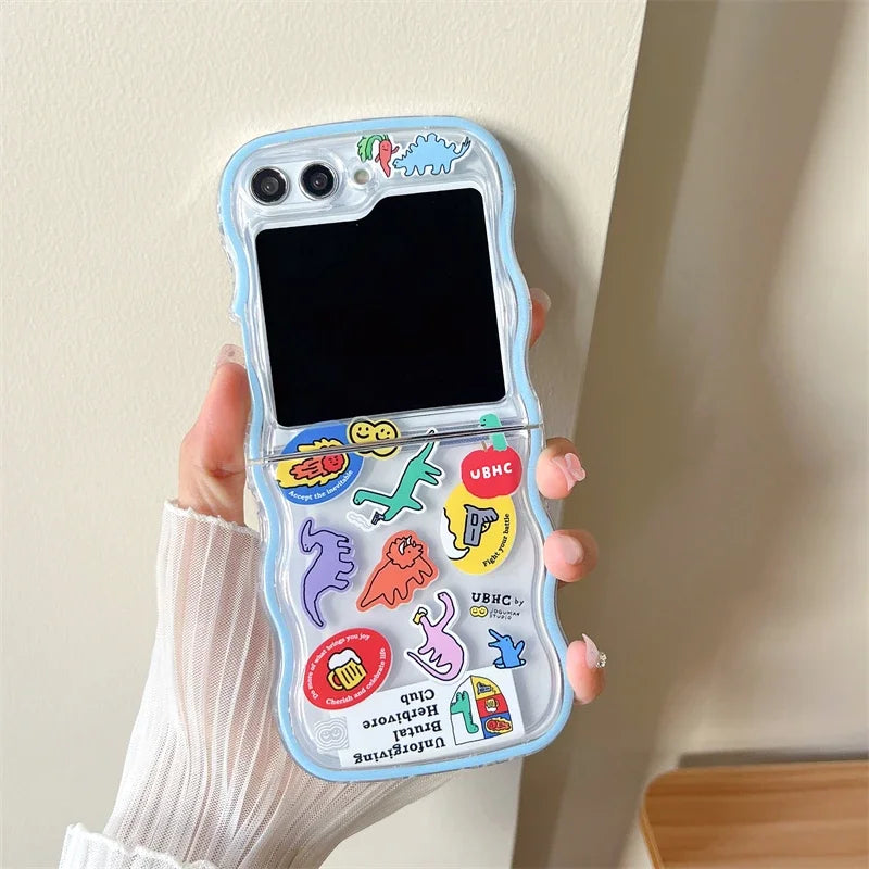 For Samsung Galaxy Z Flip 5 4 3 Phone Cases Cute Wave Soft Cover