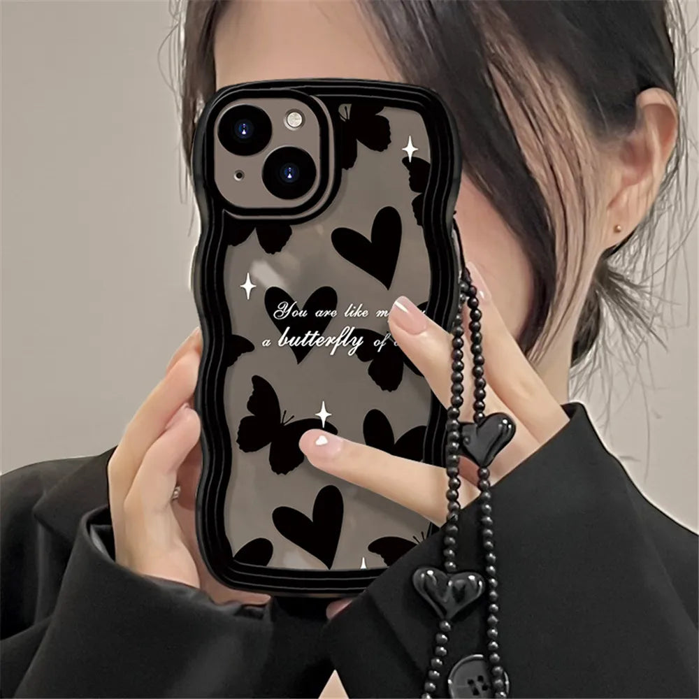 Cute Black Chain Soft Case For iPhone 15 14 Pro Max 12 13 15 Plus Clear Cover