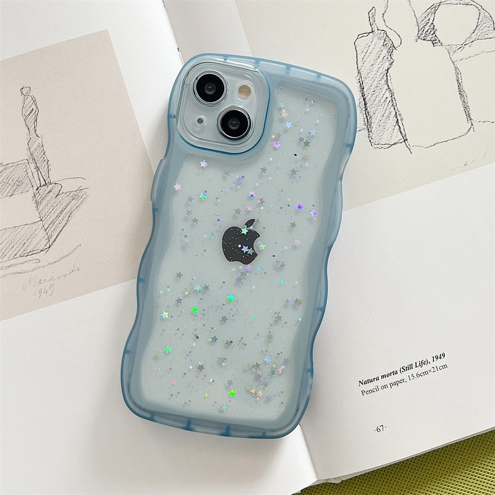 iPhone 15 14 13 12 Luxury Glitter Clear Curly Frame Phone Case