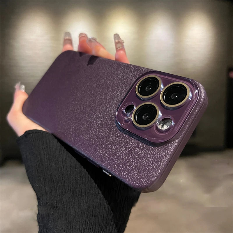 Glass Lens Protection Leather Case For iPhone Cover