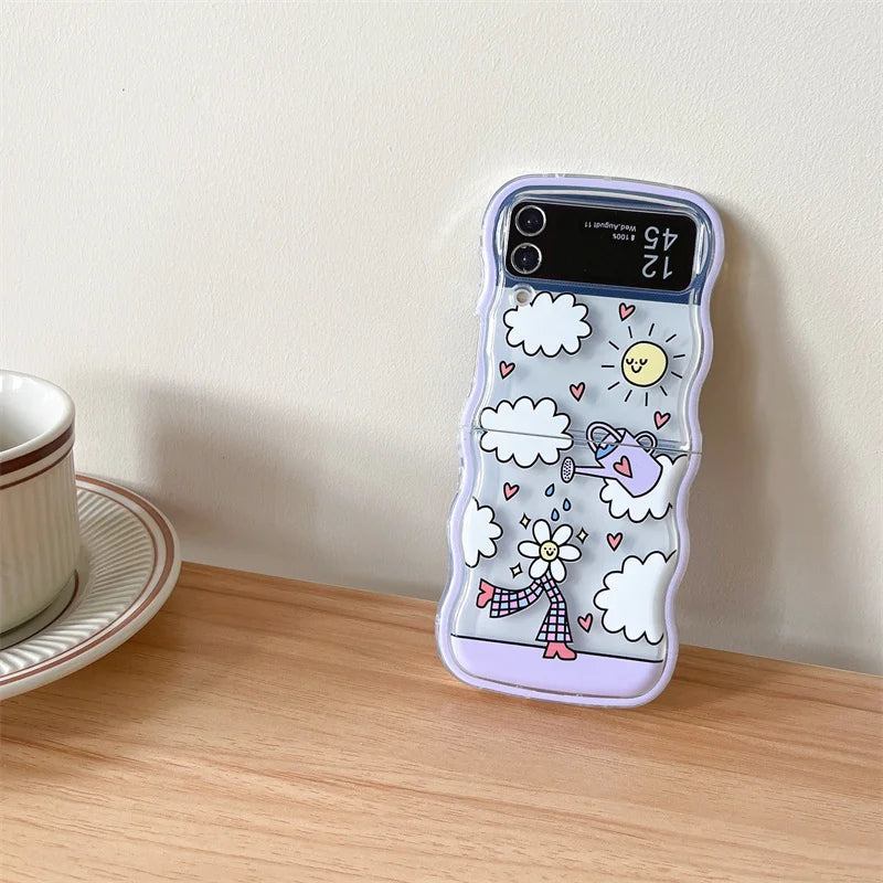 For Samsung Galaxy Z Flip 5 4 3 Phone Cases Cute Wave Soft Cover