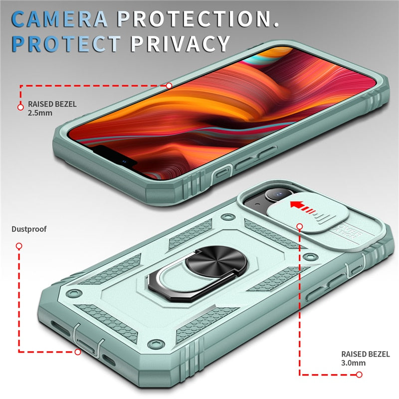 iPhone 15 14 13 12 Slide Camera Lens Protection Magnetic Ring Holder Case