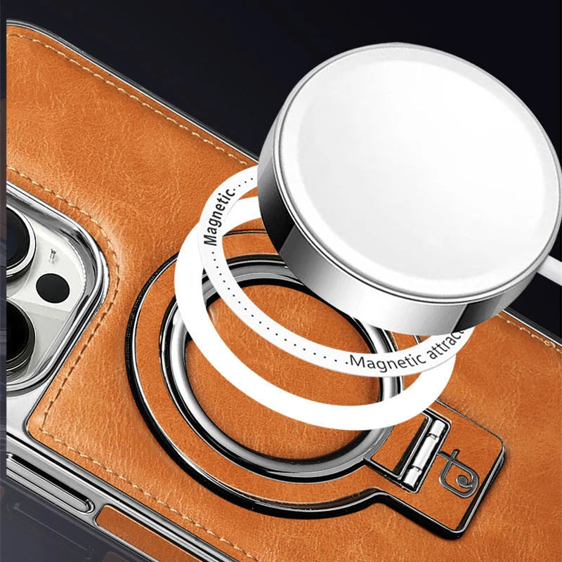 Luxury Leather Magnetic Cases With Ring Holder Stand for iPhone Cover