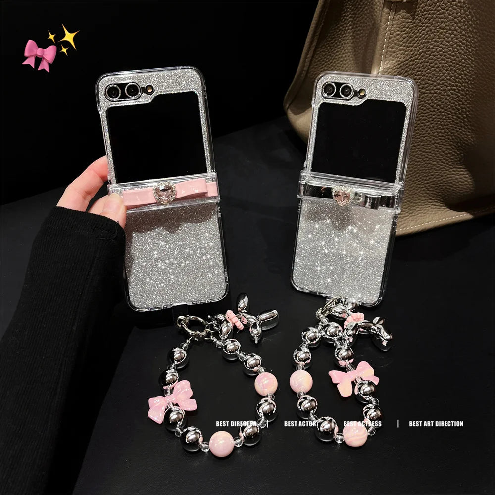 Samsung Flip5 Glitter Case Bracelet Wrist Chain Cover