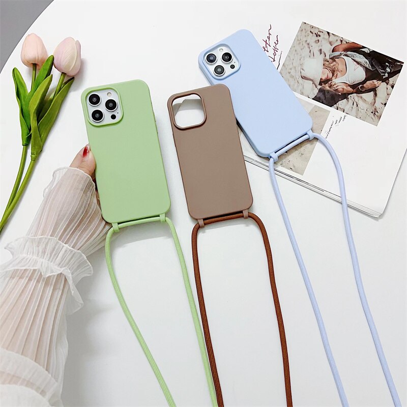 Liquid Silicone Crossbody Lanyard Phone Case For iPhone 15 14 13 12 Pro Max Plus