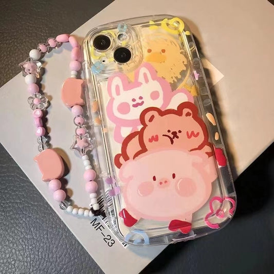 iPhone 15 14 13 12 Cartoon Bear Rabbit Pig Panda Cute Phone Case